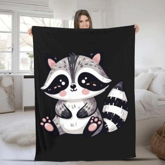 Playful Raccoon Cartoon Fleece Blankets