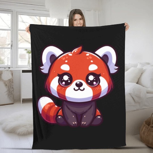 Playful Red Panda Cartoon Fleece Blankets