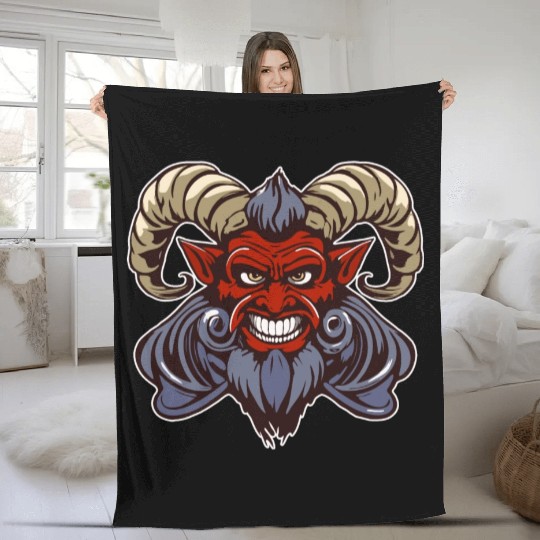 krampus devil head Fleece Blankets