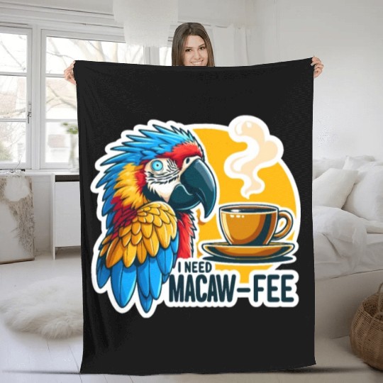 Blue Gold Macaw Macaw-Fee Coffee Lover Fleece Blankets
