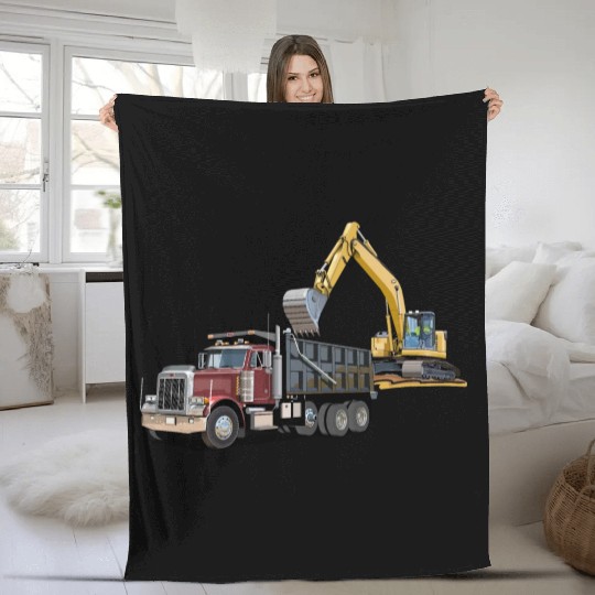 Dump Truck and Excavator Fleece Blankets
