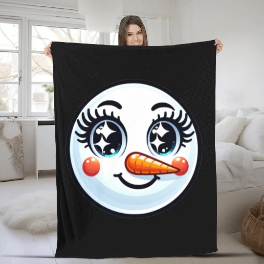 Lady Carrot-Nosed Snowwoman Cute Snowman Christmas Fleece Blankets