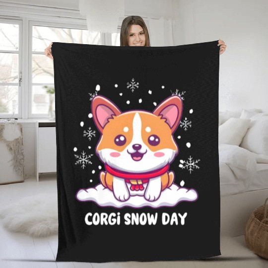 Winter Corgi: Corgi snow day Fleece Blankets