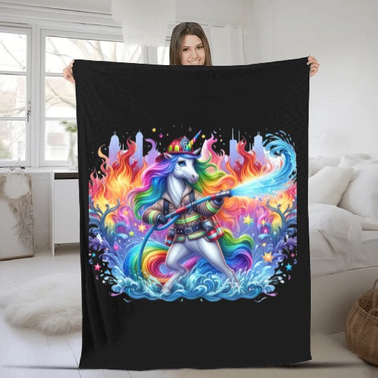 Funny unicorn as a firefighter for a little Fleece Blankets