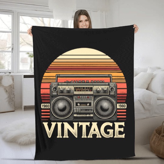 Vintage Boombox Old School 80s Music Retro Fleece Blankets