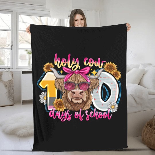 Holy Cow 100 Days Of School Fleece Blankets