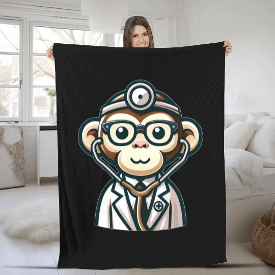 Cute Monkey Doctor Fleece Blankets