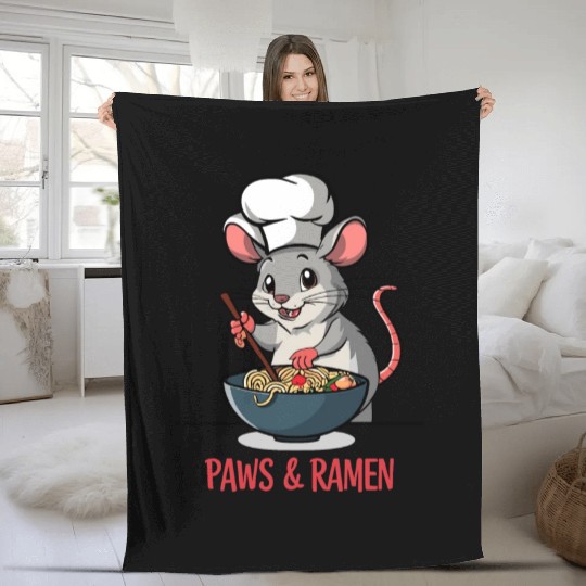 Paws and Ramen Funny Rat Animal Sayings Fleece Blankets