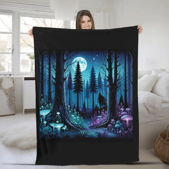 Mystic Moonlit Enchanted Forest Fleece Blankets