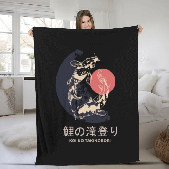 Sunrise Ascent: Twin Koi Journey Fleece Blankets
