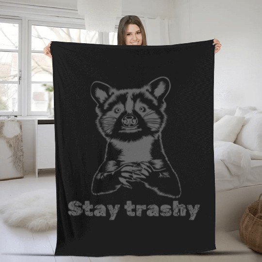 Funny Stay Trashy Possum Raccoon Vintage Street Fleece Blankets