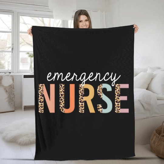 Emergency Nurse Leopard Print Er Nurse Nursing Sch Fleece Blankets