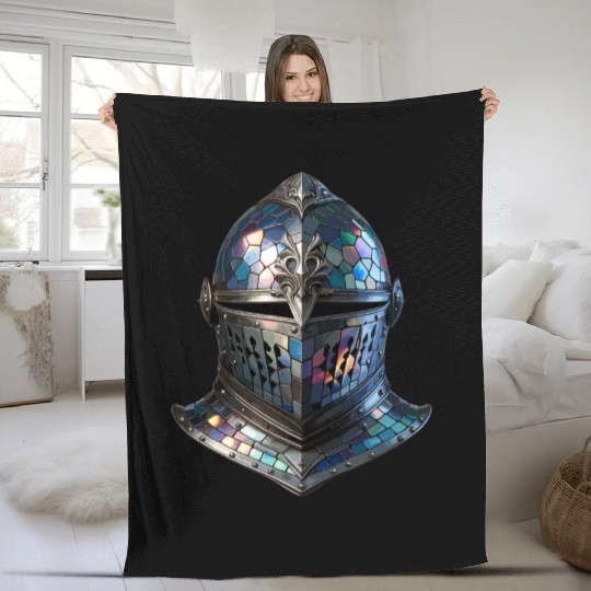 Enchanted Knight's Helmet - Stained Glass Armor Fleece Blankets
