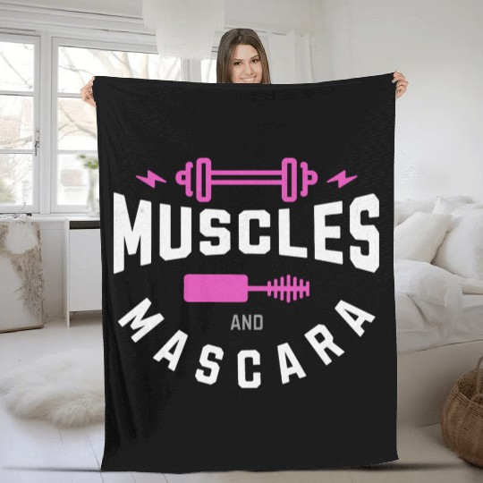 Muscles and Mascara Cute Fitness Gym Fleece Blankets