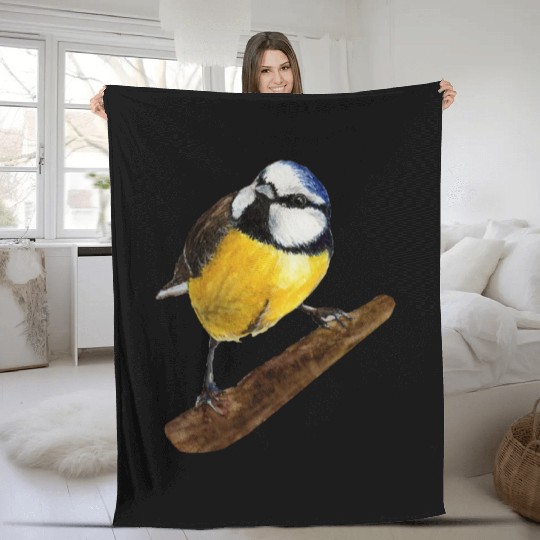 Blue tit titmouse hand painted watercolor. Fleece Blankets