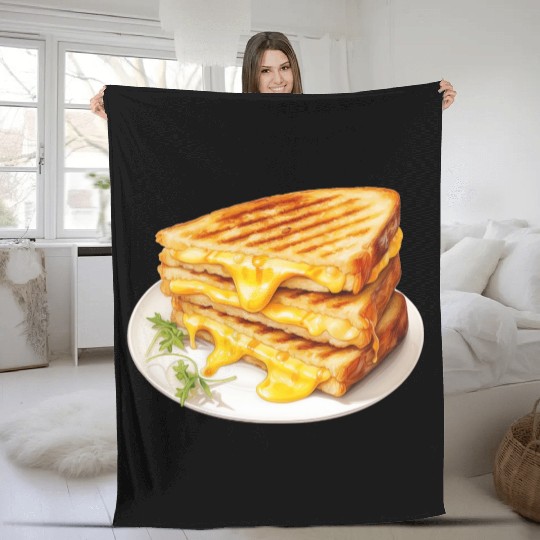 Plate of Grilled Cheese Sandwich Fleece Blankets
