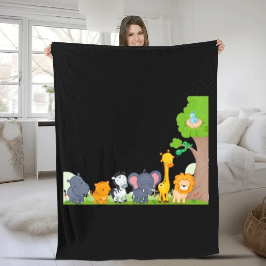 Multi zoo animals lion giraf elephant Fleece Blankets