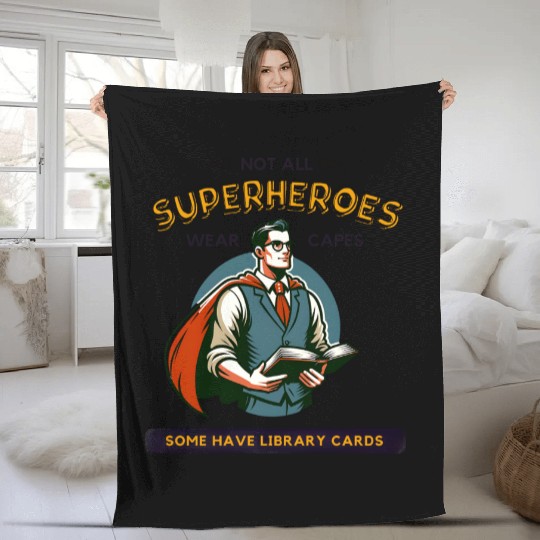Superhero Librarian - Library Card Fleece Blankets