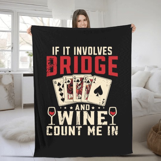 Bridge And Wine Contract Bridge Player Fleece Blankets