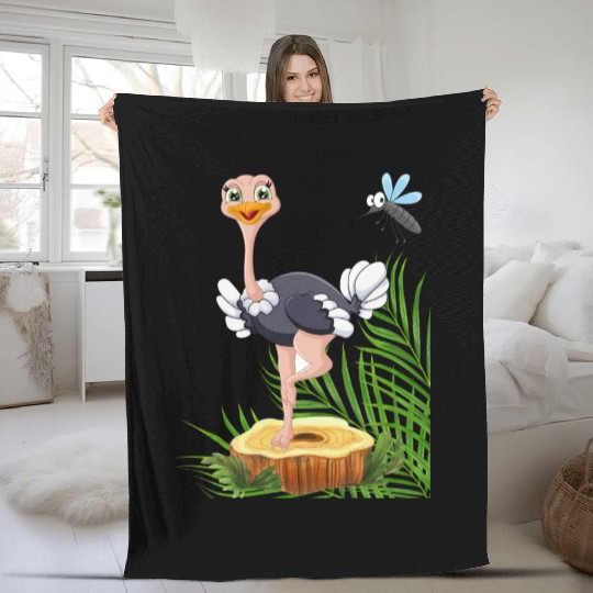 Whimsical Stork with Insect View Fleece Blankets