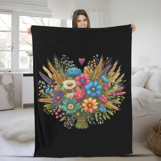 Bouquet of Wildflowers in Beautiful Rustic Colors Fleece Blankets