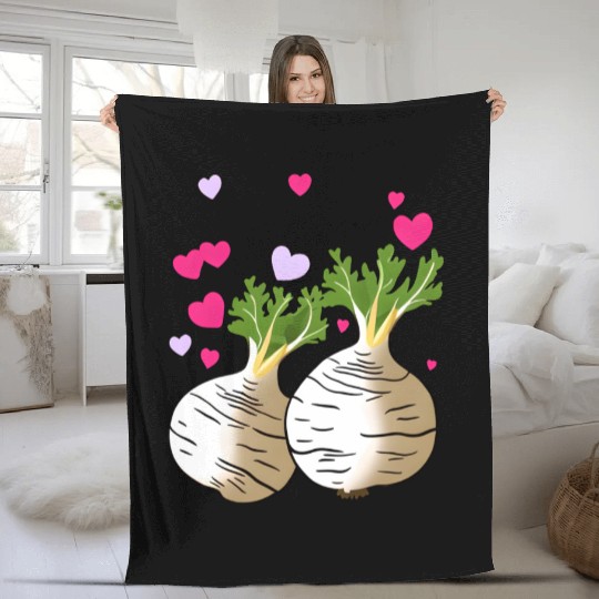 Turnip Love Hearts Valentine's Day Fleece Blankets
