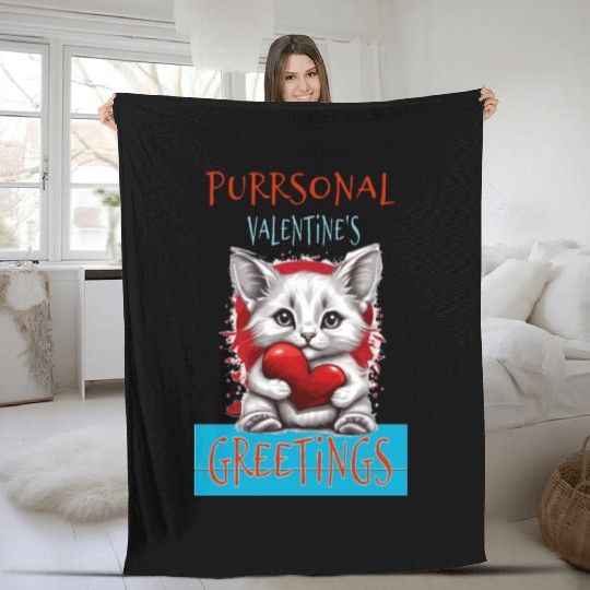 Purrsonal Valentine's Greetings Cute White Cat Fleece Blankets