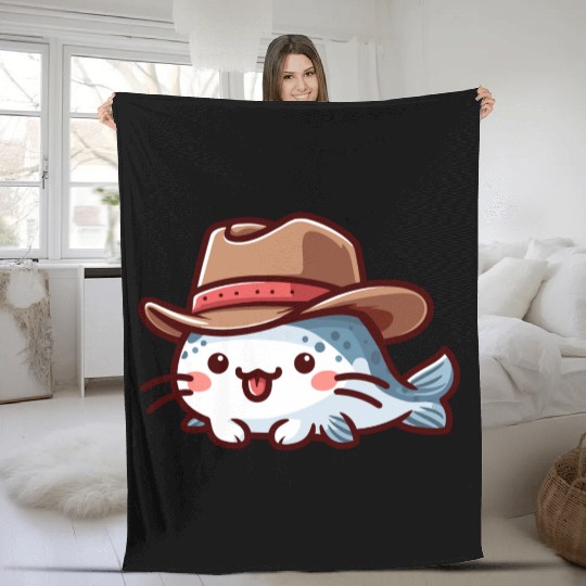 Catfish with Hat Fleece Blankets