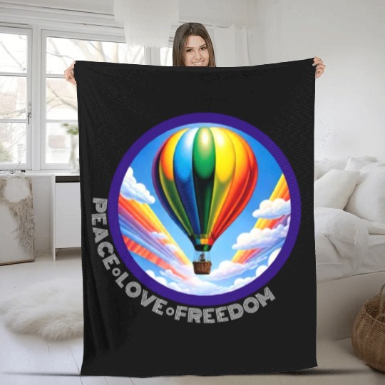 Peace Love Freedom Ballon Fleece Blankets