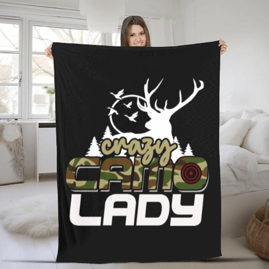 Crazy Camo Lady Women's Deer Hunting Season Camo Fleece Blankets