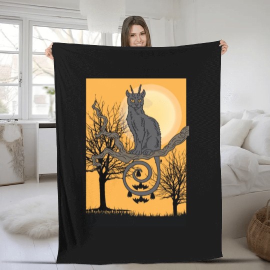 Cat Full Moon Cat Parent Gift Fleece Blankets