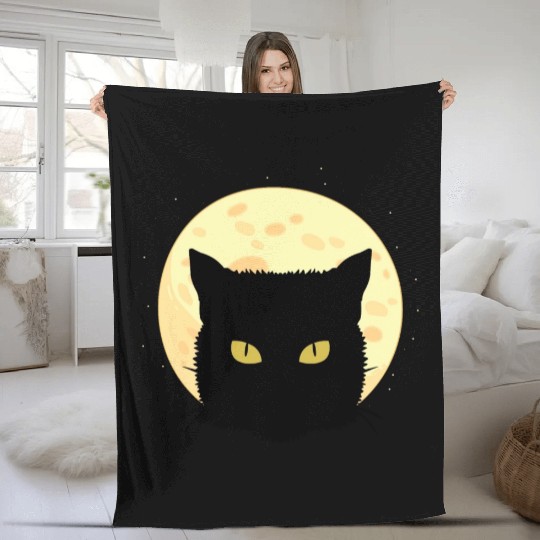 Cat Full Moon Cat Owner Gift Fleece Blankets