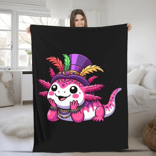 Mardi Gras Axolotl: Carnival Joy Fleece Blankets