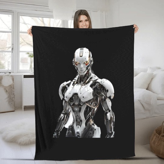 Intricate Futuristic Robot Printables Fleece Blankets
