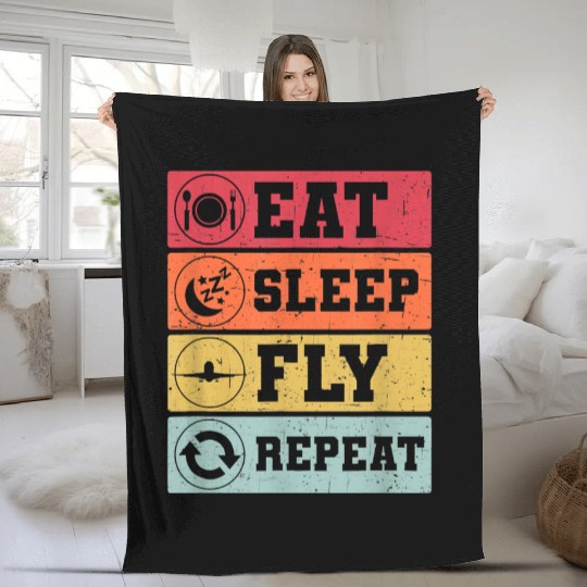 Eat Sleep Fly Repeat Pilot Flight Attendant T Fleece Blankets