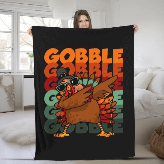 Dabbing Turkey Fleece Blankets Thanksgiving Gobble