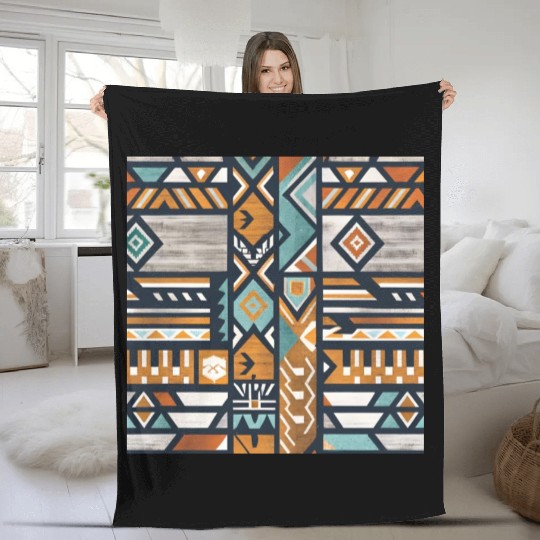 Urban Tribal Pattern - Aztec - Concrete and Wood Fleece Blankets