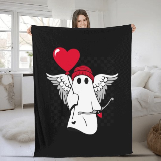 Valentine's Day Cupid Ghost Wings Heart Love Arro Fleece Blankets