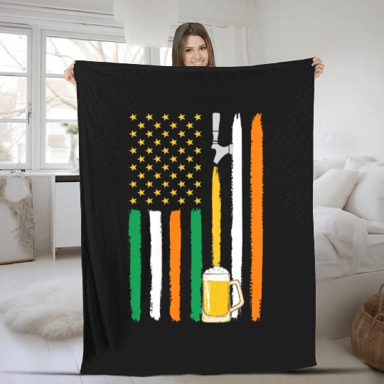 American Irish Flag Beer Fleece Blankets