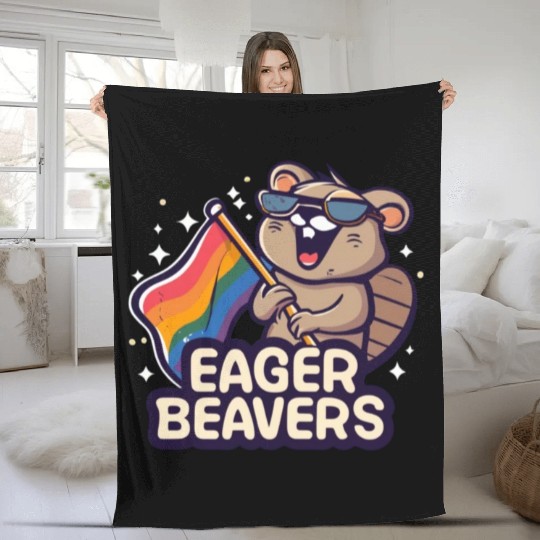 Eager Beavers with Pride LGBT Flag Fleece Blankets
