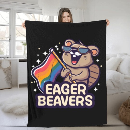 Eager Beavers with Pride LGBT Flag Fleece Blankets