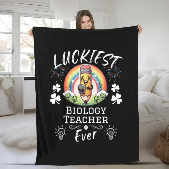 Luckiest Biology Teacher School Fleece Blankets