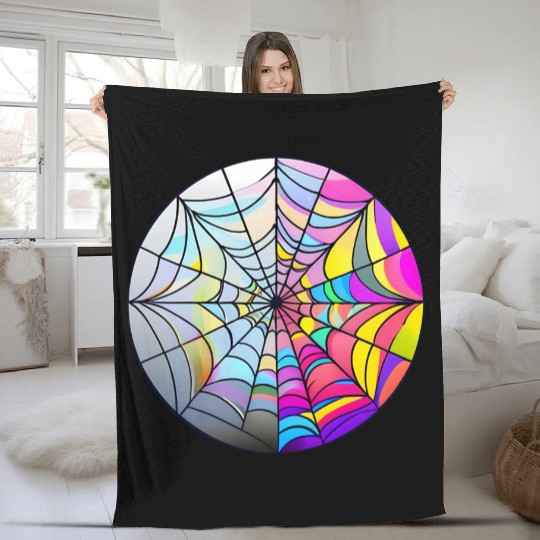 colorful spider web stained glass Fleece Blankets