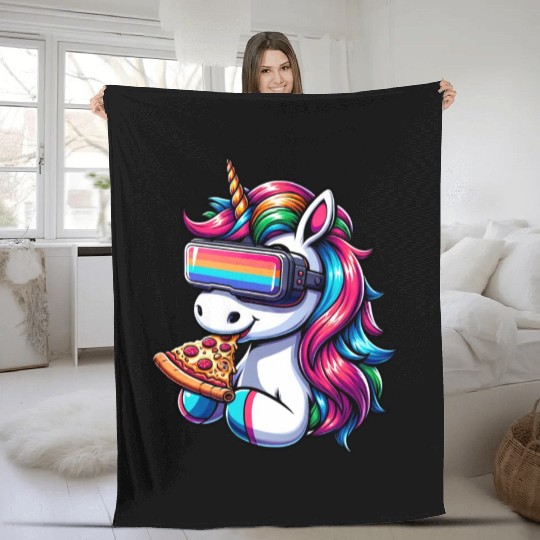 Unicorn VR: Rainbow Pizza Universe Fleece Blankets
