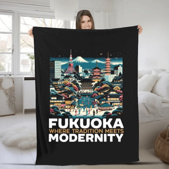 Fukuoka Japan Country Travel Vacation Japanese Fleece Blankets