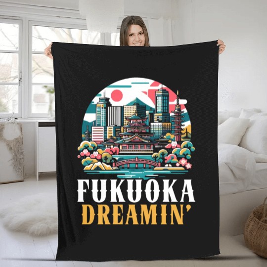 Fukuoka Japan Country Travel Vacation Japanese Fleece Blankets