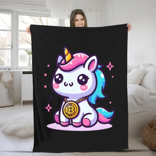 Crypto Cutie: Magical Unicorn with Bitcoin Fleece Blankets
