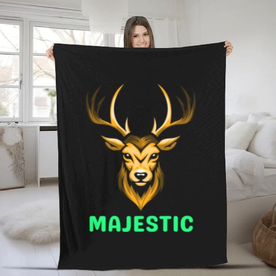 Black and Yellow Illustrative Deer Animal Logo Fleece Blankets