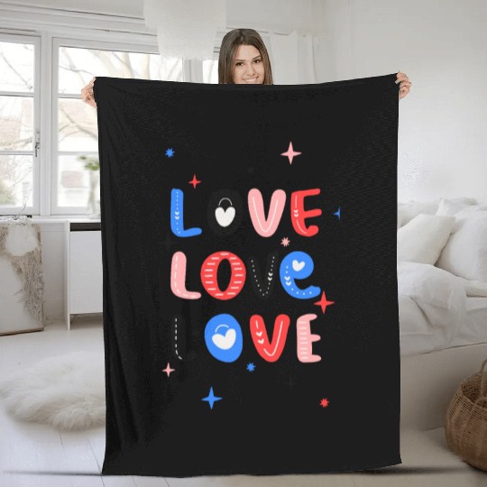 White Red Pink Light Blue Black Bold Valentine Fleece Blankets