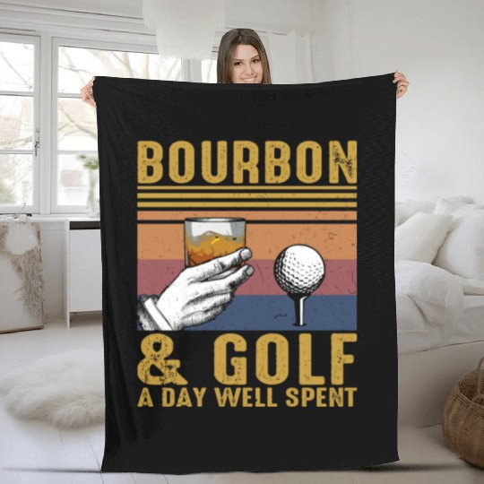 Bourbon Golf Funny Golfer Bourbon Lover Fleece Blankets